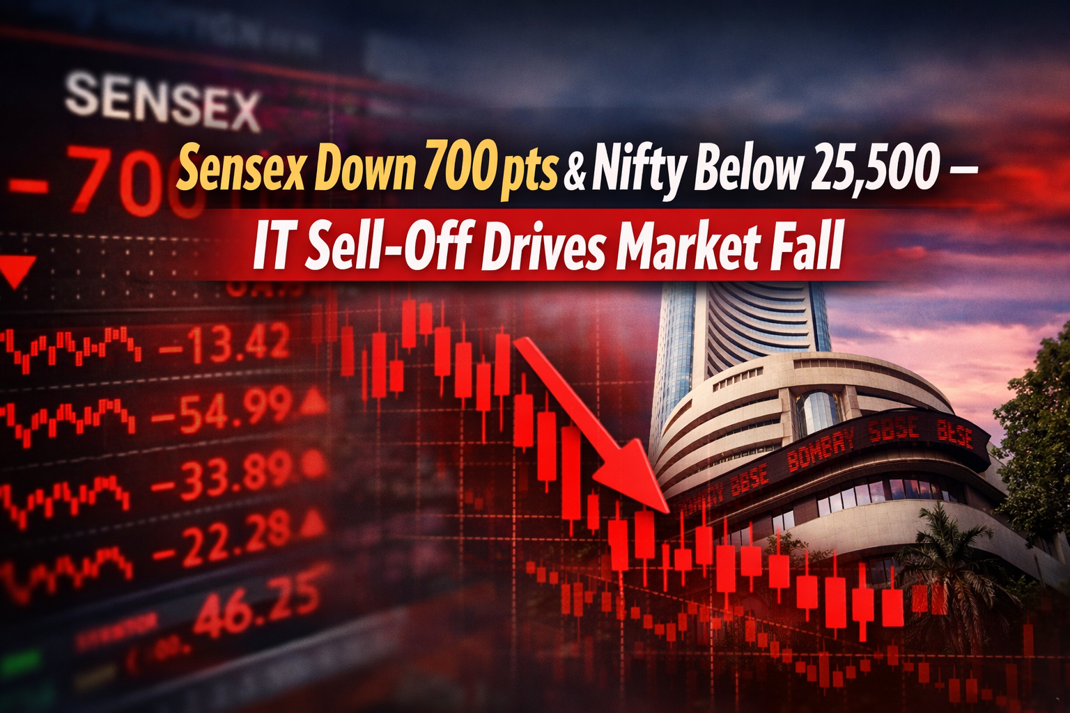 You are currently viewing Sensex Down 700 pts & Nifty Below 25,500 – IT Sell-off Drives Market Fall