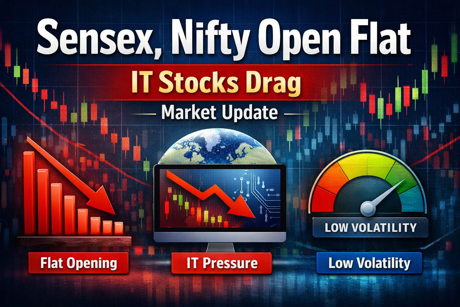 You are currently viewing Sensex, Nifty Open Flat After Rebound; IT Stocks Drag Market Amid Mixed Global Cues