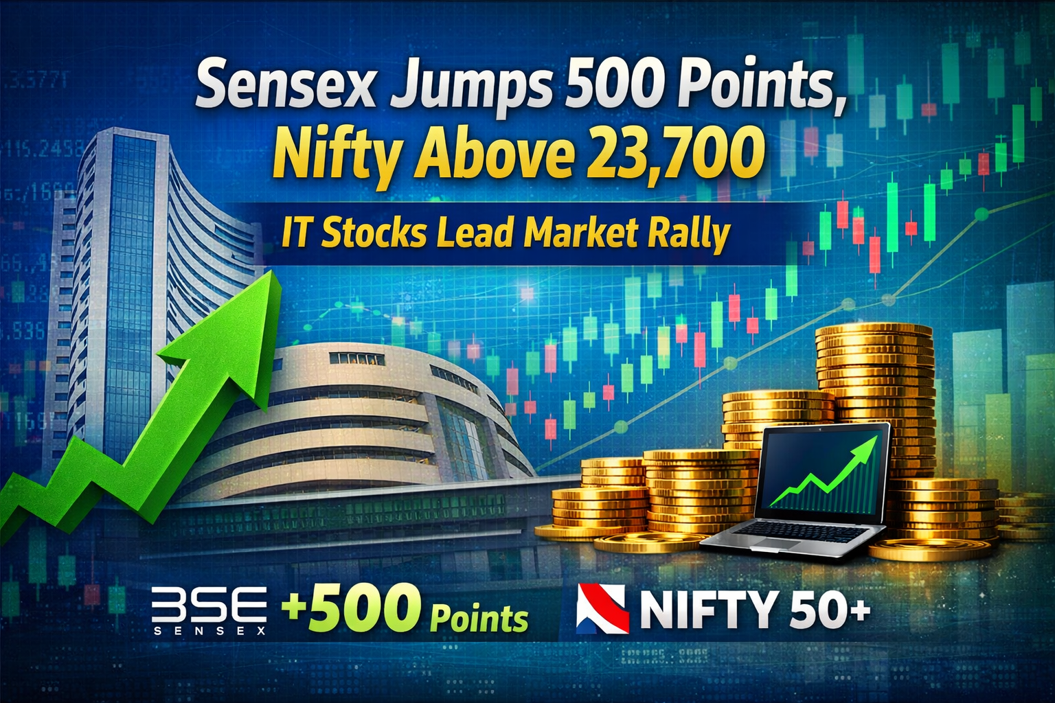 You are currently viewing Sensex Jumps 500 Points, Nifty Above 23,700 – IT Stocks Drive Market Gains