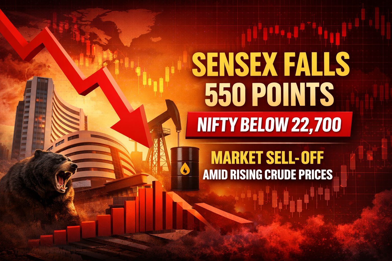 You are currently viewing Sensex Falls 550 Points, Nifty Below 22,700 – Key Reasons Behind Market Decline