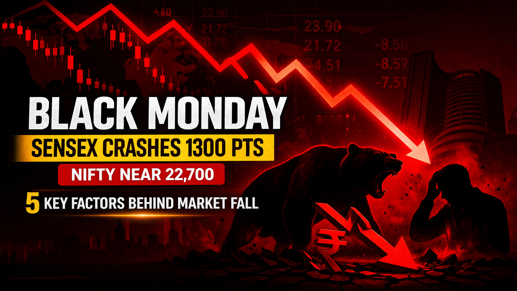 You are currently viewing Black Monday: Sensex Crashes 1300 Points, Nifty Falls to 22,700 – Top 5 Reasons