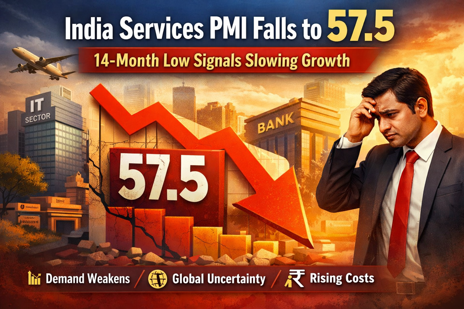 You are currently viewing India Services PMI Falls to 57.5: 14-Month Low Signals Slowing Growth